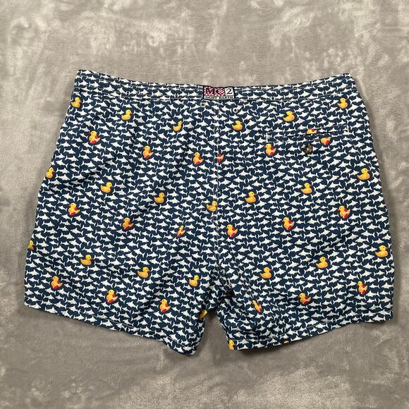 MC2 St Barth Swim Trunks Mens XXL Blue AOP Fish Rubber Duck Mesh Lined Beach - Picture 2 of 11